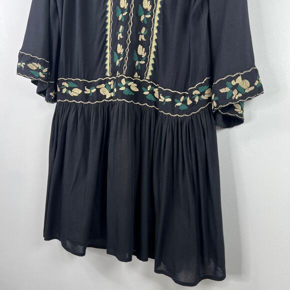 World Market NWT Dress Embroidered Dark Romantic Black/Gold Boho Flowy Size S/M - Picture 7 of 16